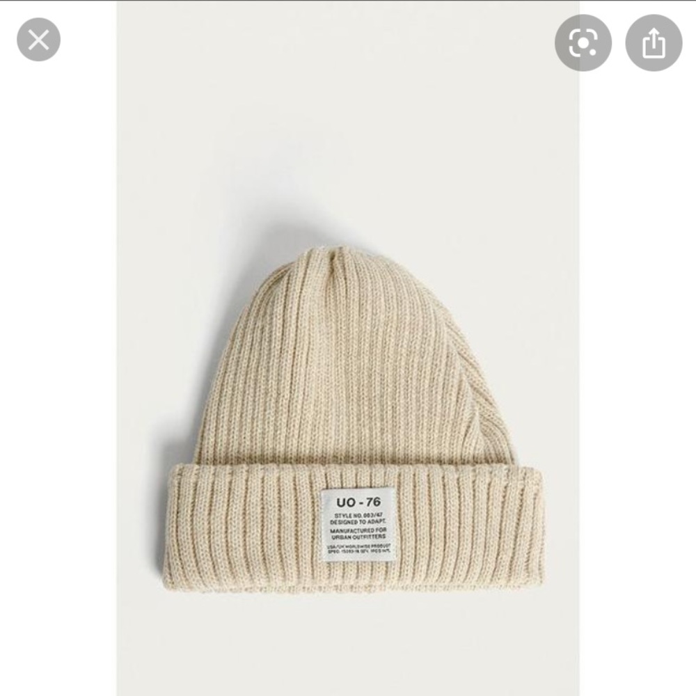 Beige UO 76 Stone Ribbed Beanie
